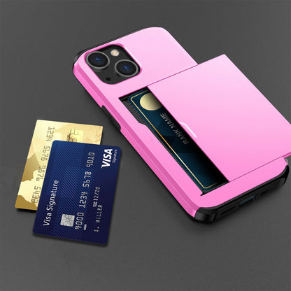 Slide Card Holder Phone Case for iPhone 14 6.1 inch, Drop-proof Protection TPU + PC Hybrid Cover