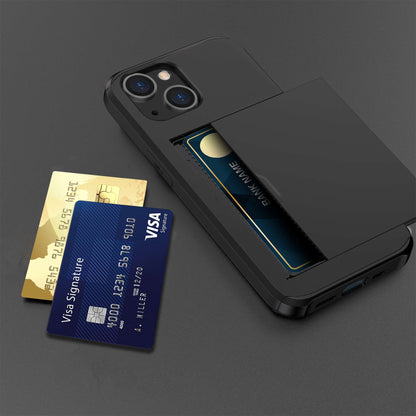 Slide Card Holder Phone Case for iPhone 14 6.1 inch, Drop-proof Protection TPU + PC Hybrid Cover