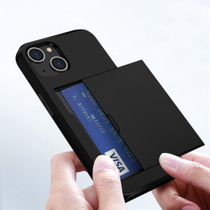 Slide Card Holder Phone Case for iPhone 14 6.1 inch, Drop-proof Protection TPU + PC Hybrid Cover