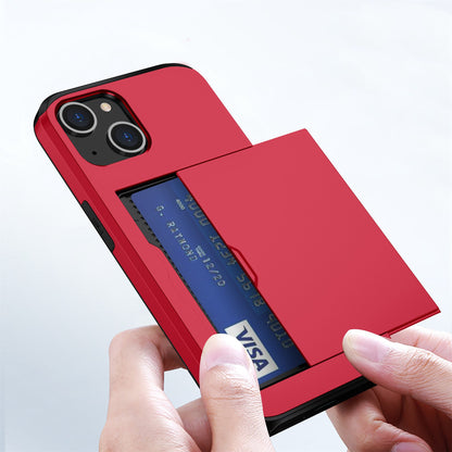 Slide Card Holder Phone Case for iPhone 14 6.1 inch, Drop-proof Protection TPU + PC Hybrid Cover