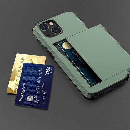 Slide Card Holder Phone Case for iPhone 14 6.1 inch, Drop-proof Protection TPU + PC Hybrid Cover