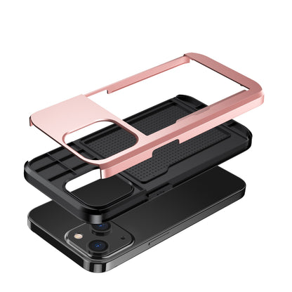 Slide Card Holder Phone Case for iPhone 14 6.1 inch, Drop-proof Protection TPU + PC Hybrid Cover