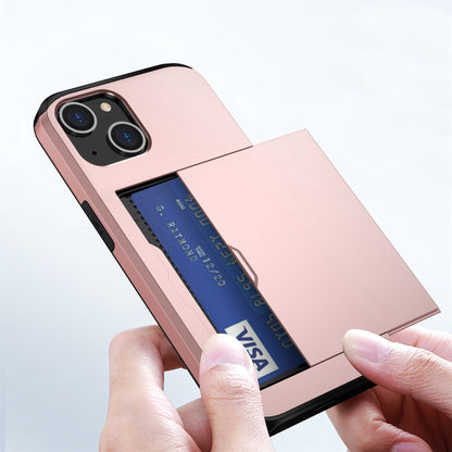 Slide Card Holder Phone Case for iPhone 14 6.1 inch, Drop-proof Protection TPU + PC Hybrid Cover