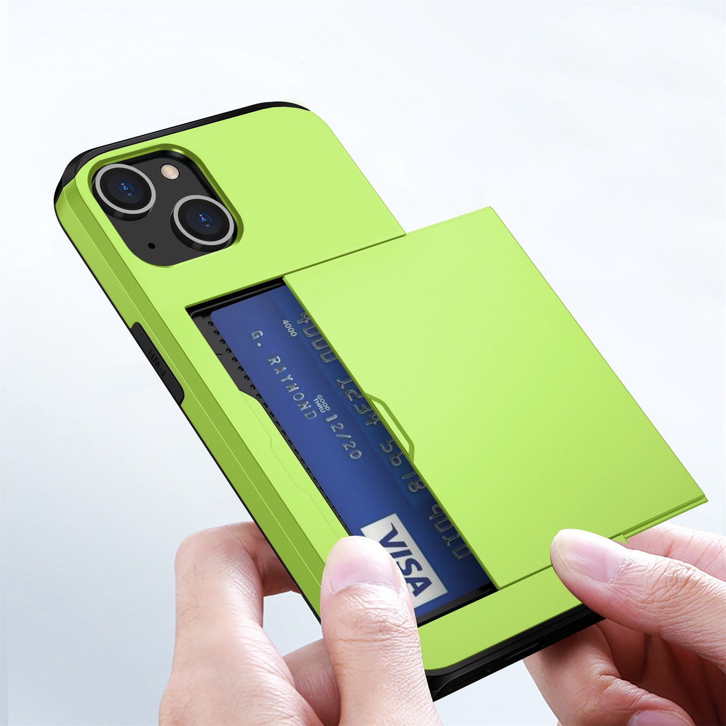 Slide Card Holder Phone Case for iPhone 14 6.1 inch, Drop-proof Protection TPU + PC Hybrid Cover