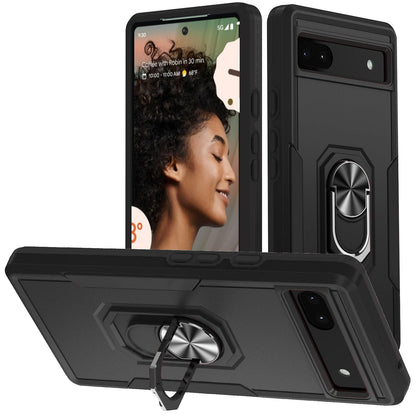 For Google Pixel 6a Defender Series PC + TPU Phone Case, Well-protected Wear-resistant Back Cover with Adjustable Ring Kickstand