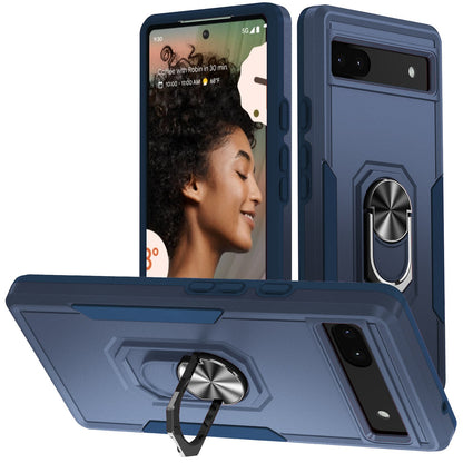 For Google Pixel 6a Defender Series PC + TPU Phone Case, Well-protected Wear-resistant Back Cover with Adjustable Ring Kickstand