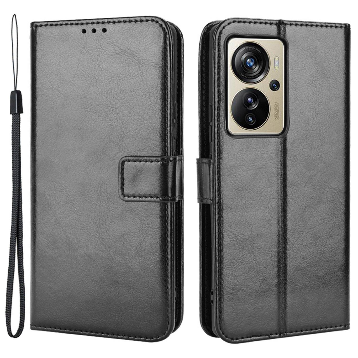 For ZTE Axon 40 Pro 5G Crazy Horse Texture Magnetic Handbag PU Leather Wallet Stand Inner TPU Anti-Scratch Flip Cover with Strap