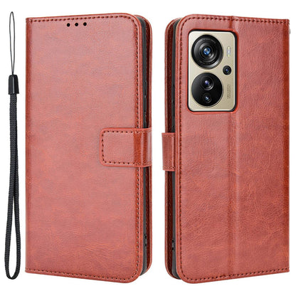 For ZTE Axon 40 Pro 5G Crazy Horse Texture Magnetic Handbag PU Leather Wallet Stand Inner TPU Anti-Scratch Flip Cover with Strap