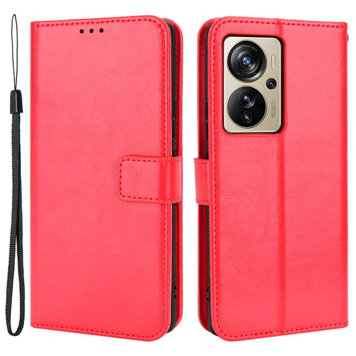 For ZTE Axon 40 Pro 5G Crazy Horse Texture Magnetic Handbag PU Leather Wallet Stand Inner TPU Anti-Scratch Flip Cover with Strap