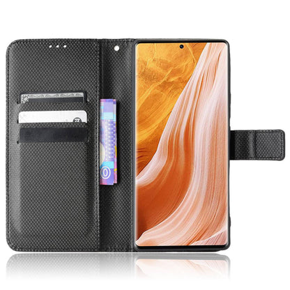 For ZTE Axon 40 Pro 5G PU Leather Folio Case Stand Book Design Diamond Texture Magnetic Closure Flip Wallet Cover with Strap