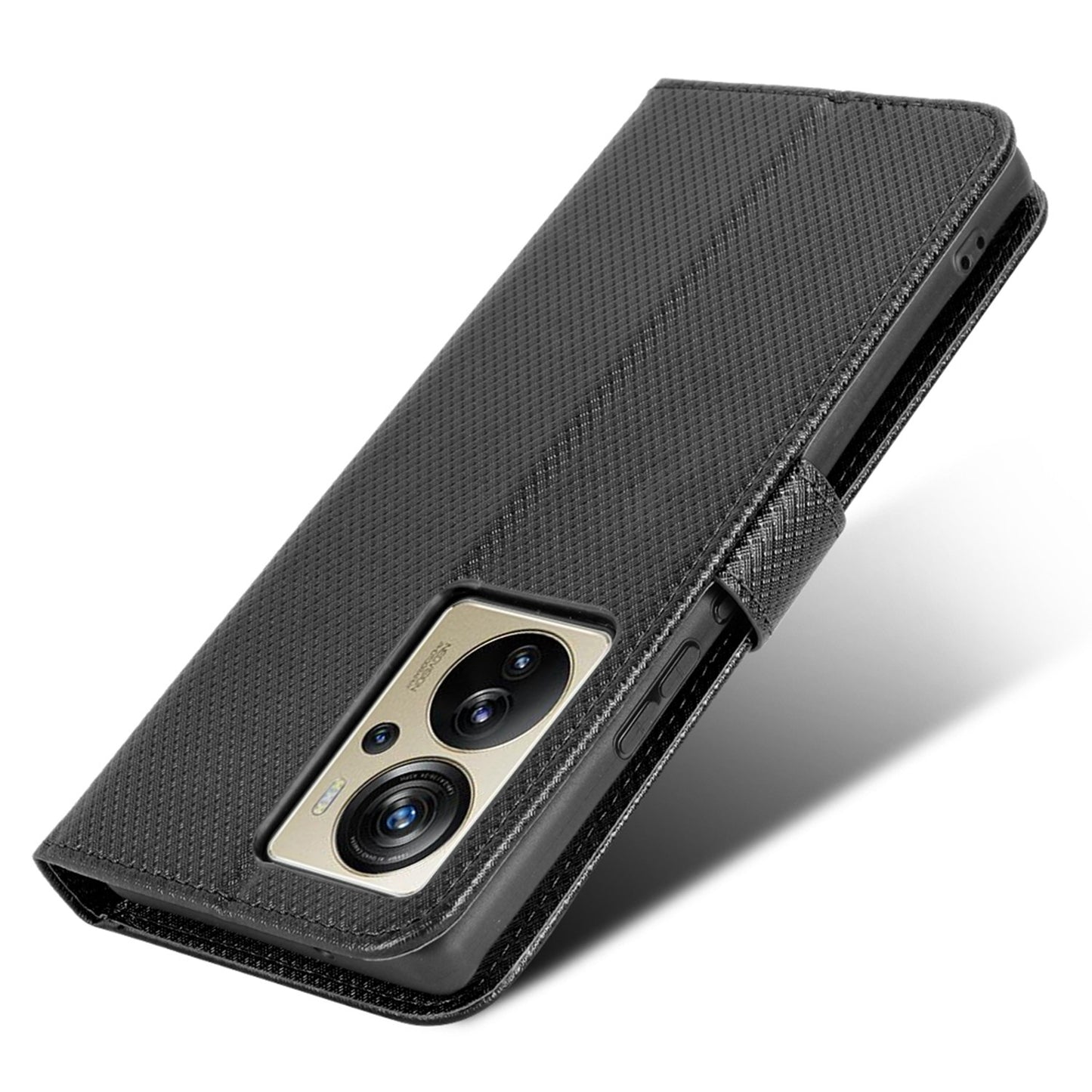 For ZTE Axon 40 Pro 5G PU Leather Folio Case Stand Book Design Diamond Texture Magnetic Closure Flip Wallet Cover with Strap