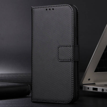 For ZTE Axon 40 Pro 5G PU Leather Folio Case Stand Book Design Diamond Texture Magnetic Closure Flip Wallet Cover with Strap