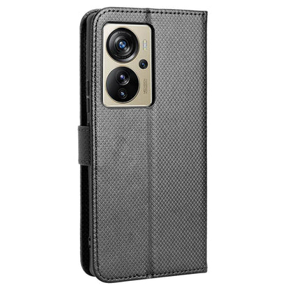 For ZTE Axon 40 Pro 5G PU Leather Folio Case Stand Book Design Diamond Texture Magnetic Closure Flip Wallet Cover with Strap