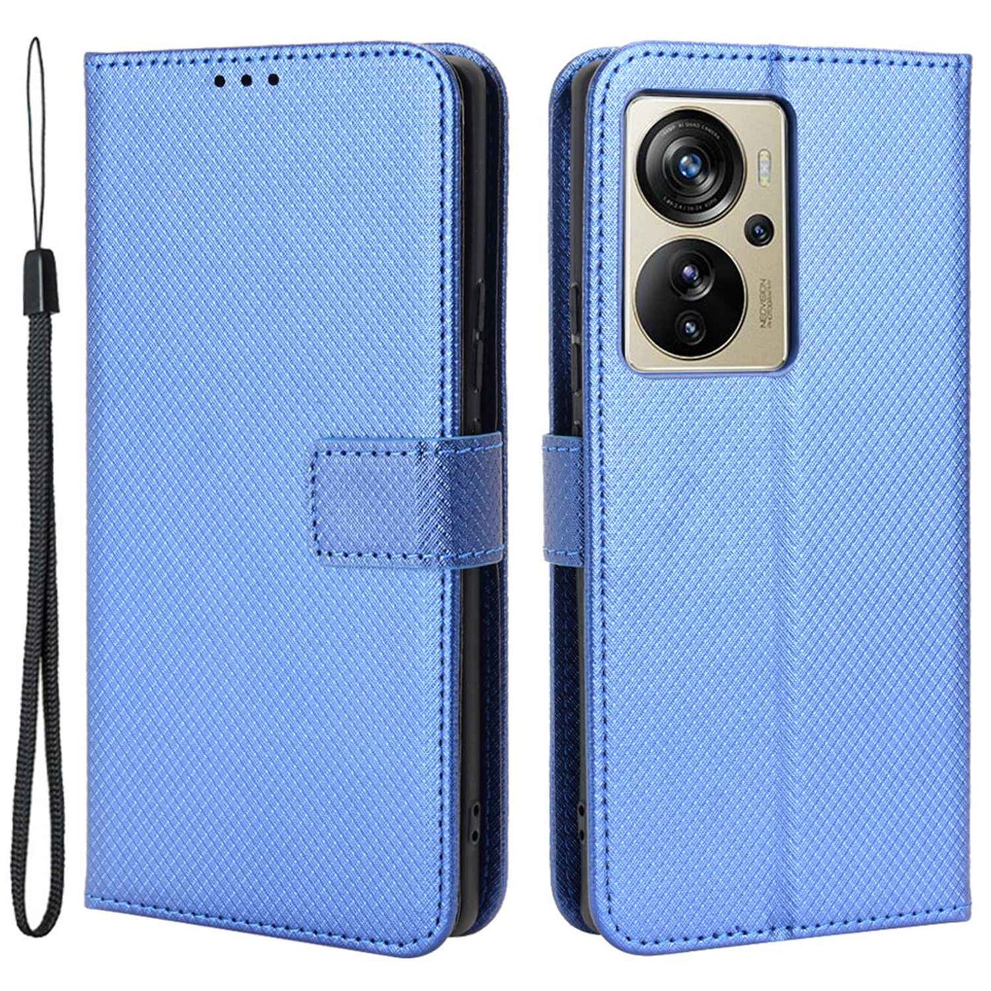 For ZTE Axon 40 Pro 5G PU Leather Folio Case Stand Book Design Diamond Texture Magnetic Closure Flip Wallet Cover with Strap