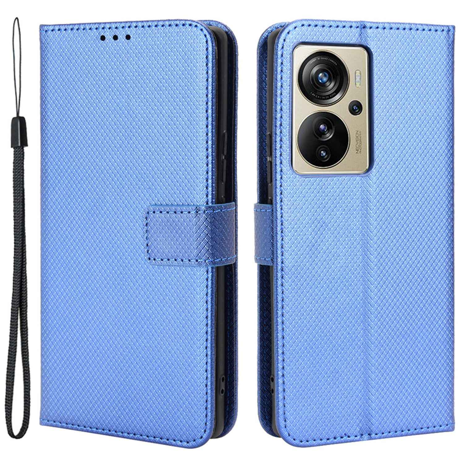 For ZTE Axon 40 Pro 5G PU Leather Folio Case Stand Book Design Diamond Texture Magnetic Closure Flip Wallet Cover with Strap