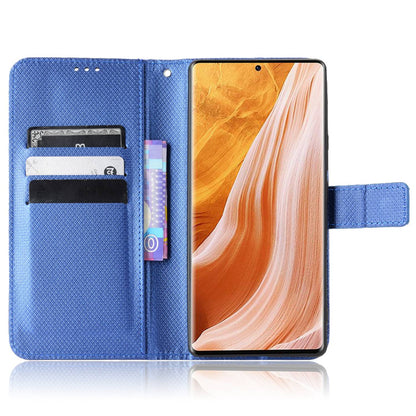 For ZTE Axon 40 Pro 5G PU Leather Folio Case Stand Book Design Diamond Texture Magnetic Closure Flip Wallet Cover with Strap