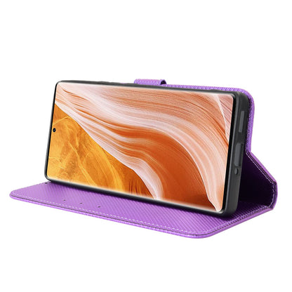 For ZTE Axon 40 Pro 5G PU Leather Folio Case Stand Book Design Diamond Texture Magnetic Closure Flip Wallet Cover with Strap