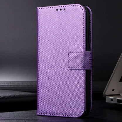 For ZTE Axon 40 Pro 5G PU Leather Folio Case Stand Book Design Diamond Texture Magnetic Closure Flip Wallet Cover with Strap