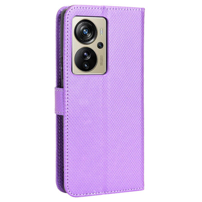 For ZTE Axon 40 Pro 5G PU Leather Folio Case Stand Book Design Diamond Texture Magnetic Closure Flip Wallet Cover with Strap