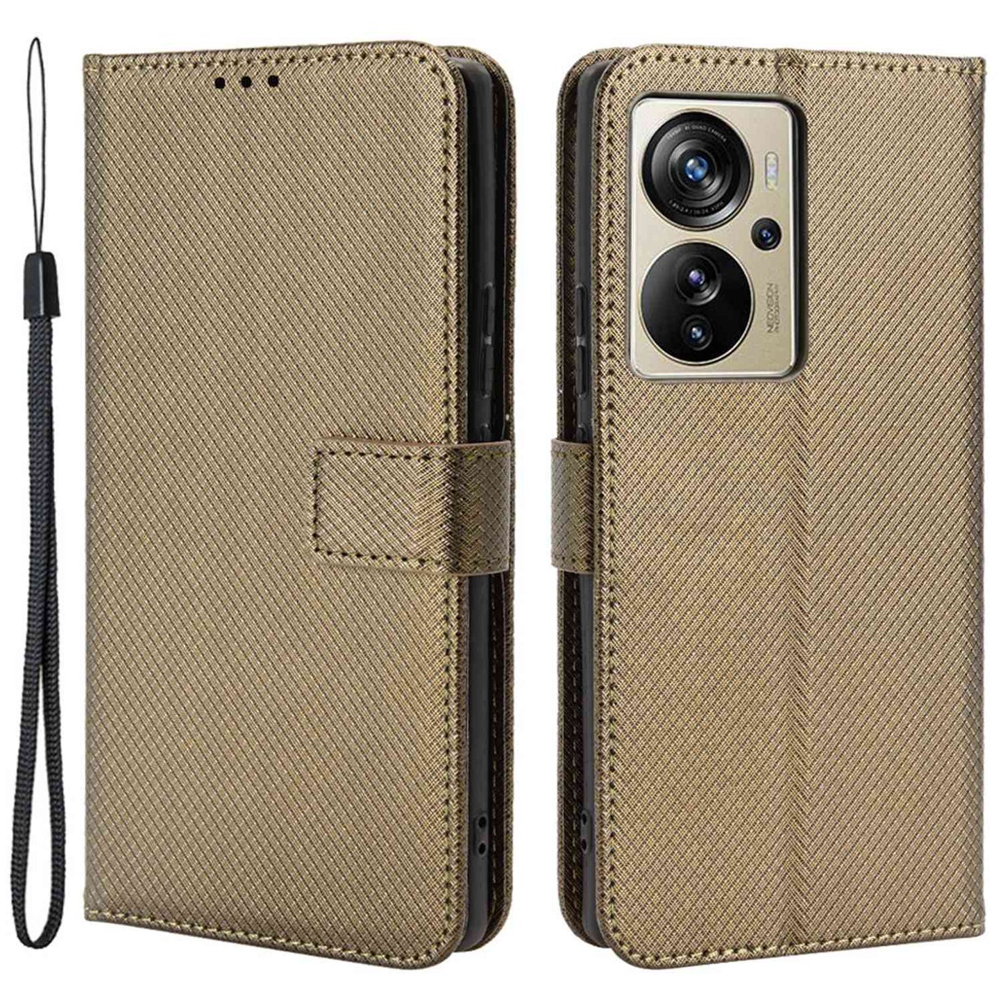 For ZTE Axon 40 Pro 5G PU Leather Folio Case Stand Book Design Diamond Texture Magnetic Closure Flip Wallet Cover with Strap