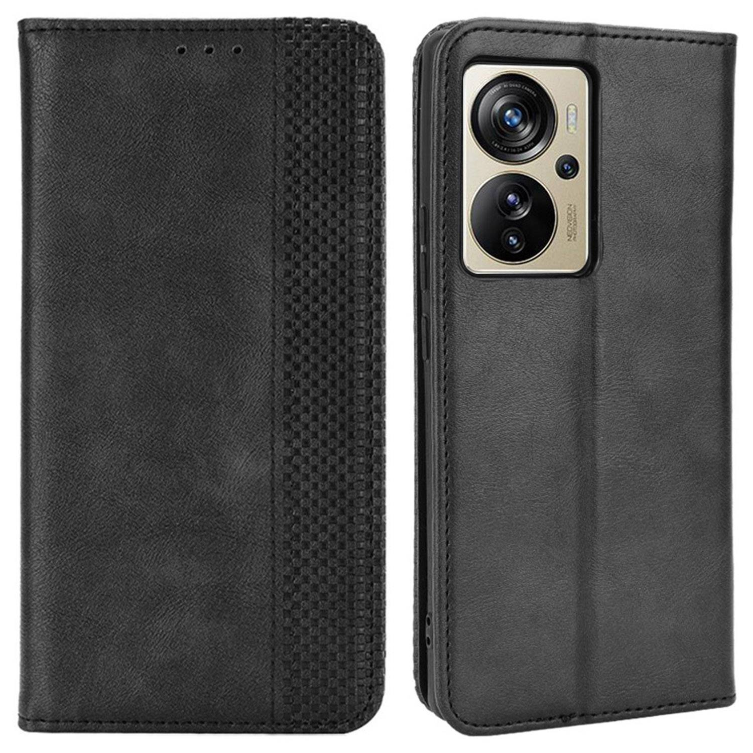 For ZTE Axon 40 Pro 5G Vintage PU Leather Wallet Case Hands-Free Stand Magnetic Absorption Flip Folio Cover