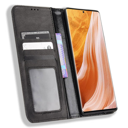 For ZTE Axon 40 Pro 5G Vintage PU Leather Wallet Case Hands-Free Stand Magnetic Absorption Flip Folio Cover