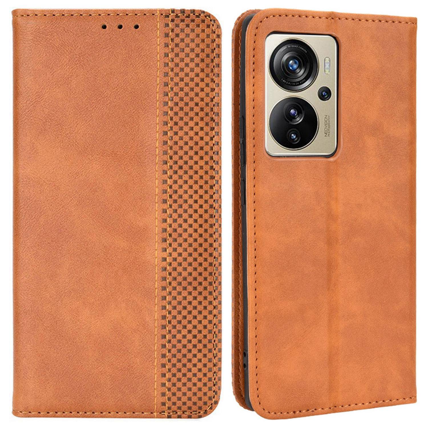 For ZTE Axon 40 Pro 5G Vintage PU Leather Wallet Case Hands-Free Stand Magnetic Absorption Flip Folio Cover