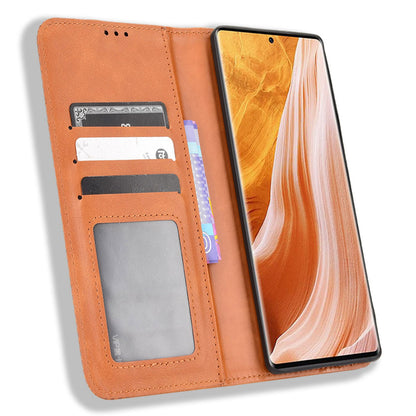 For ZTE Axon 40 Pro 5G Vintage PU Leather Wallet Case Hands-Free Stand Magnetic Absorption Flip Folio Cover