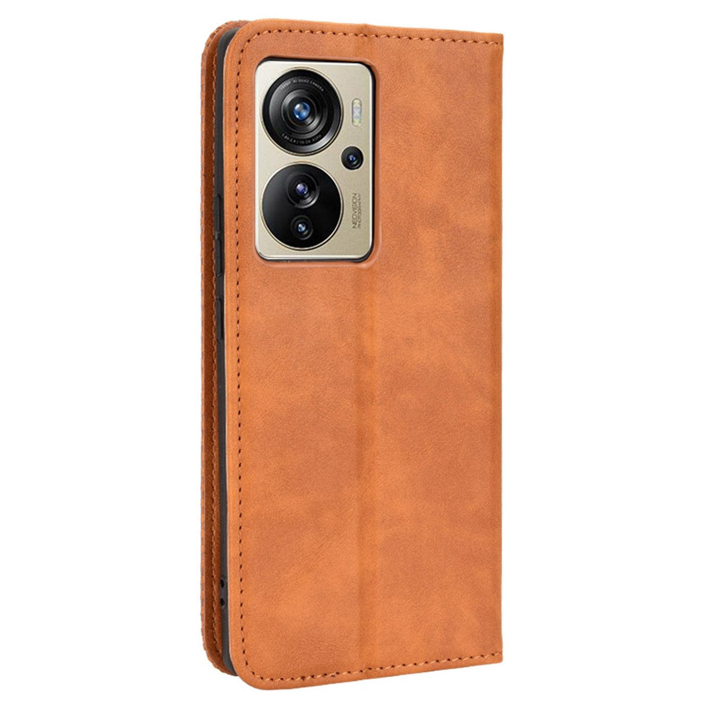 For ZTE Axon 40 Pro 5G Vintage PU Leather Wallet Case Hands-Free Stand Magnetic Absorption Flip Folio Cover