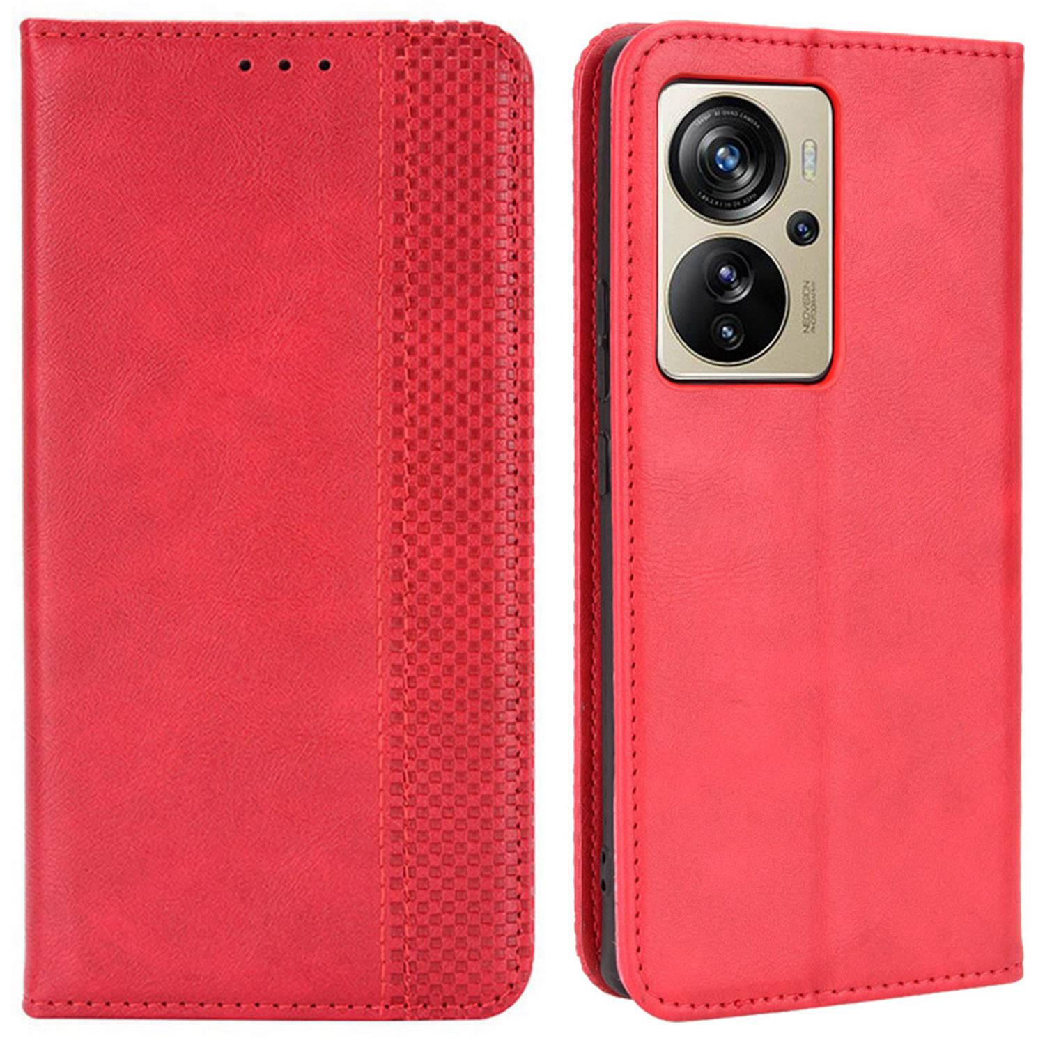 For ZTE Axon 40 Pro 5G Vintage PU Leather Wallet Case Hands-Free Stand Magnetic Absorption Flip Folio Cover