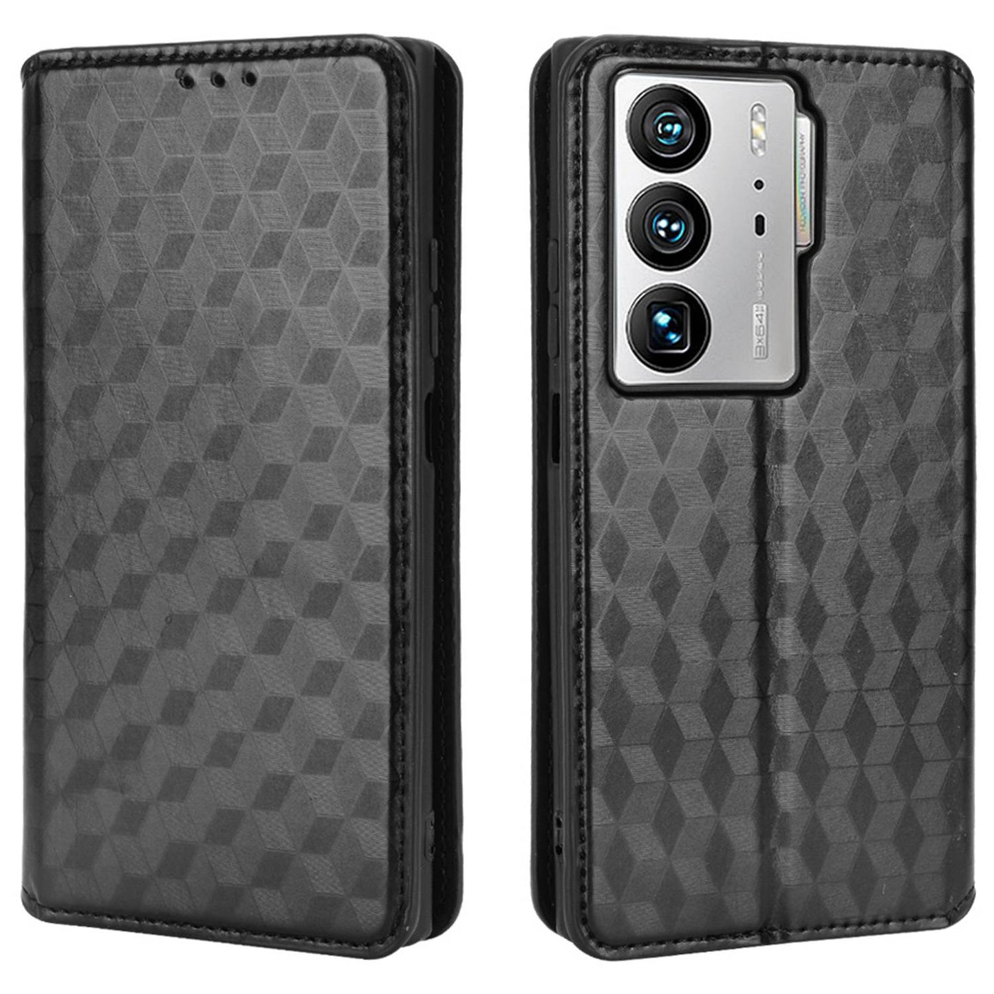 For ZTE Axon 40 Ultra 5G Imprinting Rhombus Pattern Phone Case Magnetic Absorption PU Leather Wallet Stand Cover