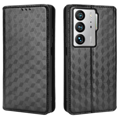 For ZTE Axon 40 Ultra 5G Imprinting Rhombus Pattern Phone Case Magnetic Absorption PU Leather Wallet Stand Cover