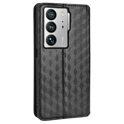 For ZTE Axon 40 Ultra 5G Imprinting Rhombus Pattern Phone Case Magnetic Absorption PU Leather Wallet Stand Cover