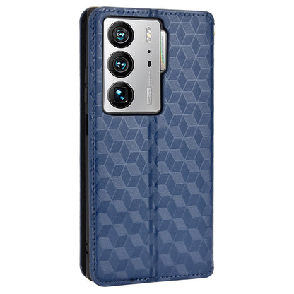 For ZTE Axon 40 Ultra 5G Imprinting Rhombus Pattern Phone Case Magnetic Absorption PU Leather Wallet Stand Cover