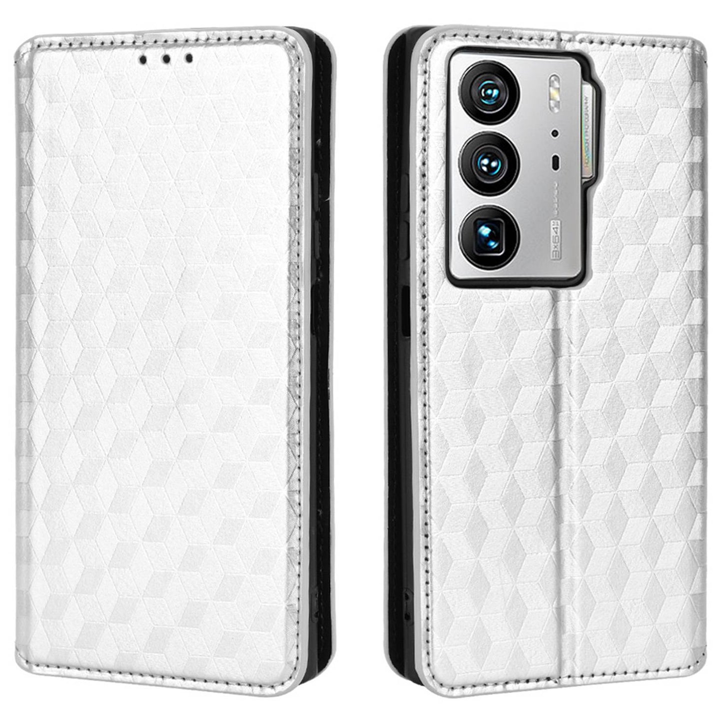 For ZTE Axon 40 Ultra 5G Imprinting Rhombus Pattern Phone Case Magnetic Absorption PU Leather Wallet Stand Cover