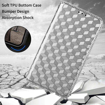 For ZTE Axon 40 Ultra 5G Imprinting Rhombus Pattern Phone Case Magnetic Absorption PU Leather Wallet Stand Cover