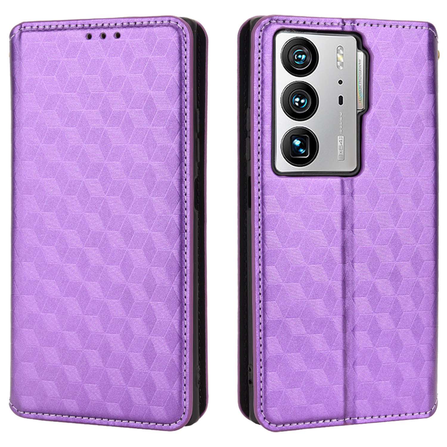 For ZTE Axon 40 Ultra 5G Imprinting Rhombus Pattern Phone Case Magnetic Absorption PU Leather Wallet Stand Cover