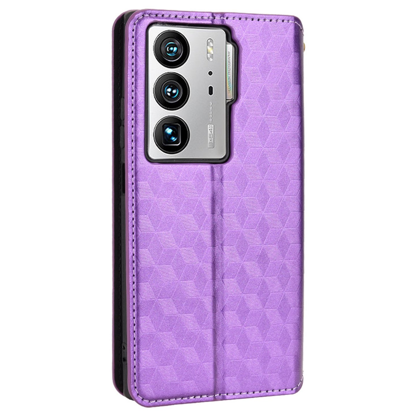 For ZTE Axon 40 Ultra 5G Imprinting Rhombus Pattern Phone Case Magnetic Absorption PU Leather Wallet Stand Cover