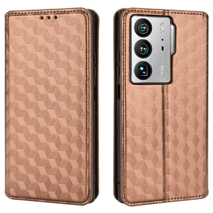 For ZTE Axon 40 Ultra 5G Imprinting Rhombus Pattern Phone Case Magnetic Absorption PU Leather Wallet Stand Cover