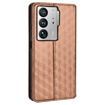 For ZTE Axon 40 Ultra 5G Imprinting Rhombus Pattern Phone Case Magnetic Absorption PU Leather Wallet Stand Cover