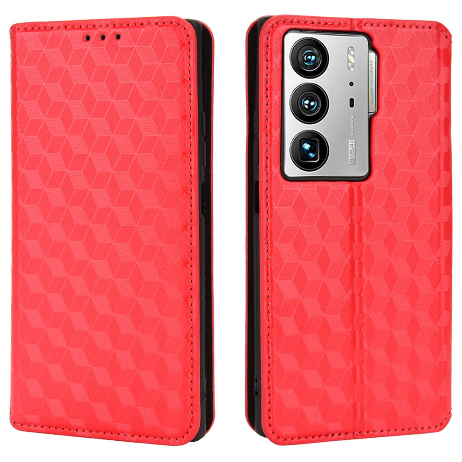 For ZTE Axon 40 Ultra 5G Imprinting Rhombus Pattern Phone Case Magnetic Absorption PU Leather Wallet Stand Cover