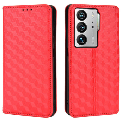 For ZTE Axon 40 Ultra 5G Imprinting Rhombus Pattern Phone Case Magnetic Absorption PU Leather Wallet Stand Cover