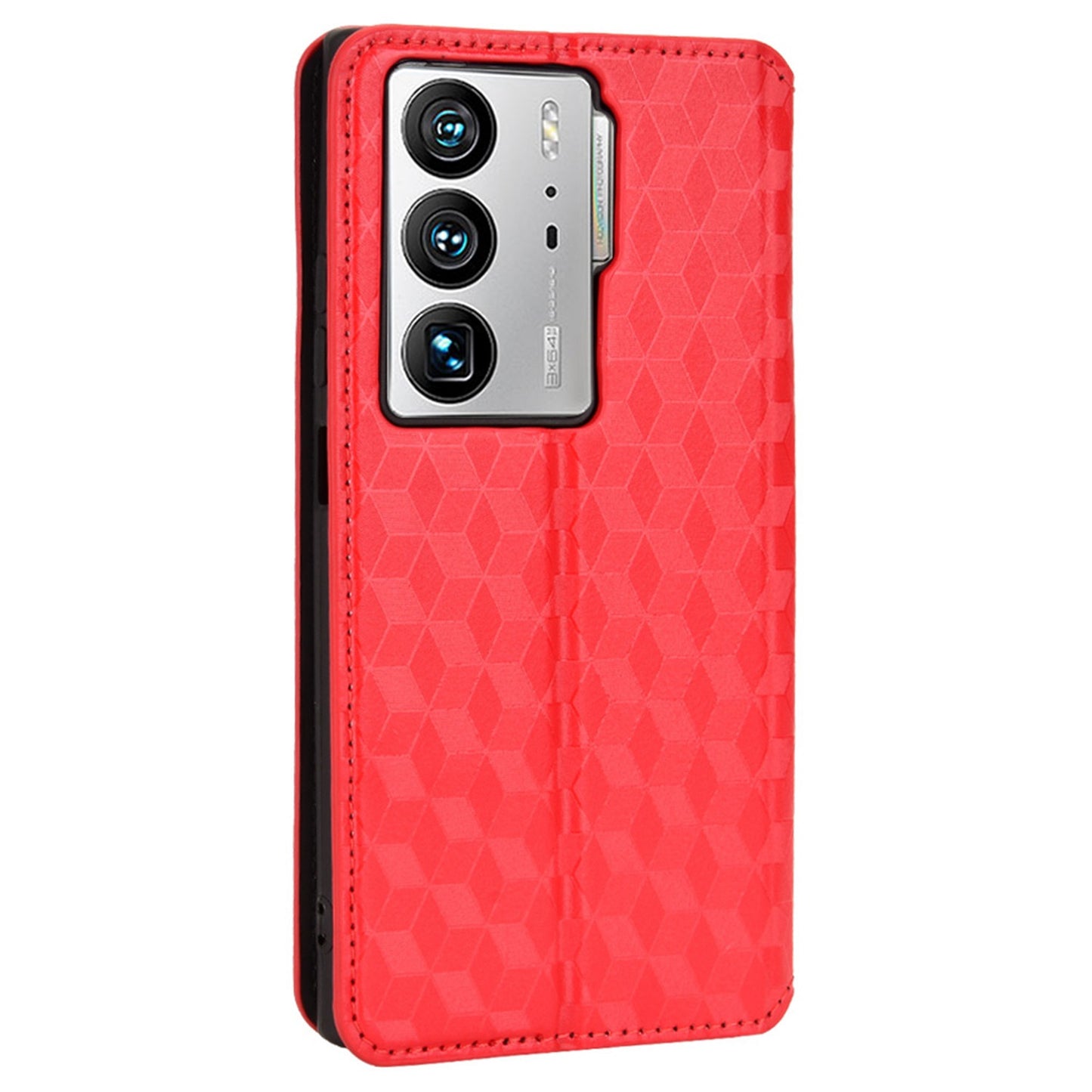 For ZTE Axon 40 Ultra 5G Imprinting Rhombus Pattern Phone Case Magnetic Absorption PU Leather Wallet Stand Cover