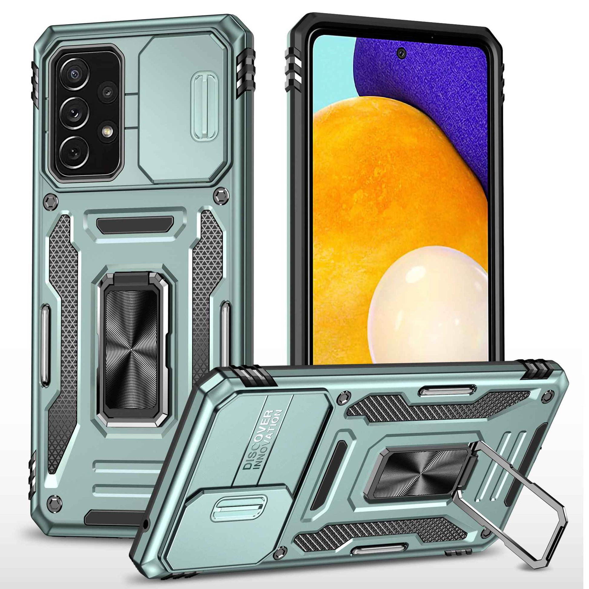 For Samsung Galaxy A52 4G / 5G  /  A52s 5G Anti-scratch Phone Case Slide Camera Cover PC + TPU Ring Kickstand Cell Phone Shell