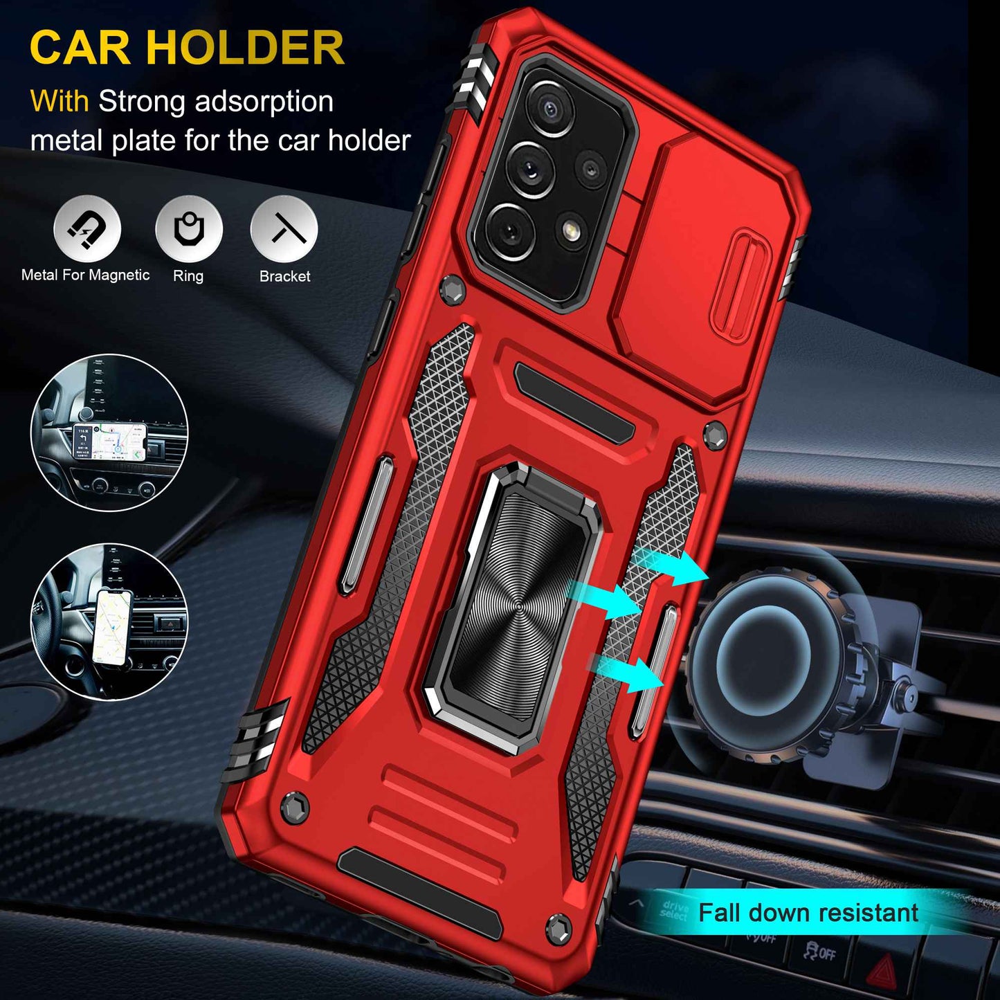 For Samsung Galaxy A52 4G / 5G  /  A52s 5G Anti-scratch Phone Case Slide Camera Cover PC + TPU Ring Kickstand Cell Phone Shell