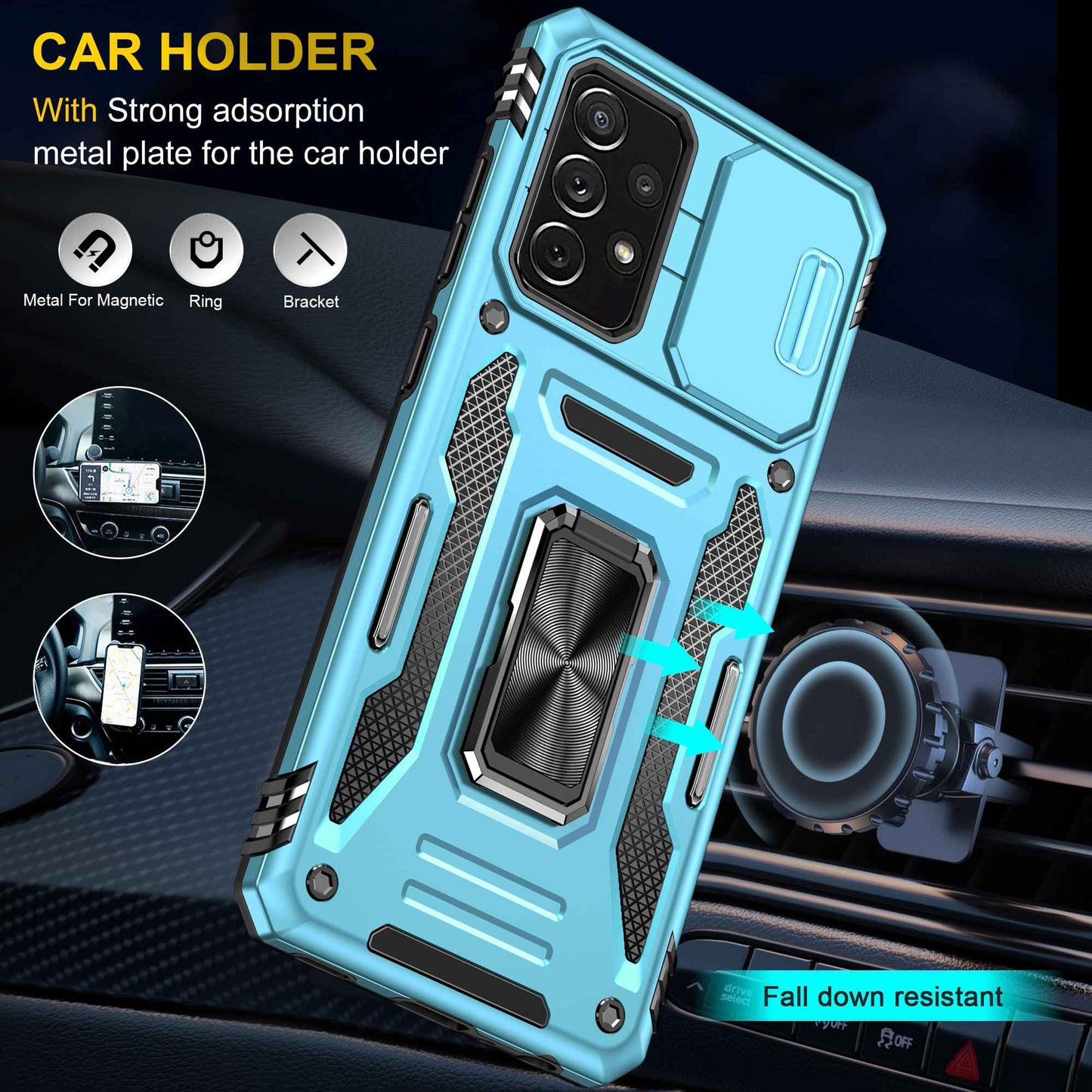 For Samsung Galaxy A52 4G / 5G  /  A52s 5G Anti-scratch Phone Case Slide Camera Cover PC + TPU Ring Kickstand Cell Phone Shell