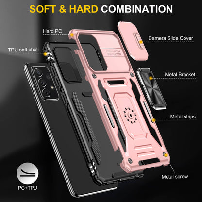 For Samsung Galaxy A52 4G / 5G  /  A52s 5G Anti-scratch Phone Case Slide Camera Cover PC + TPU Ring Kickstand Cell Phone Shell