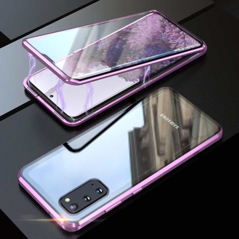 For Samsung Galaxy S20 4G / 5G Magnetic Case Clear Double Sided Tempered Glass Metal Bumper Frame Full Protective Phone Cover