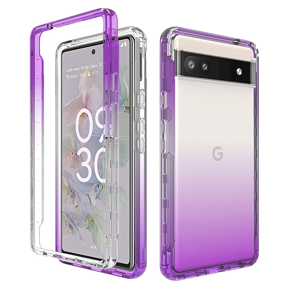 For Google Pixel 6a Transparent TPU + PC Phone Case Stylish Gradient Color Anti-scratch Protective Cover