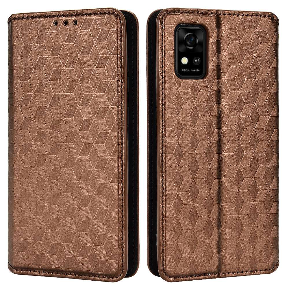 For ZTE Avid 589 / Avid Z589 Z5158 Rhombus Pattern Imprinted Shockproof Phone Case Magnetic Auto-absorbed Wallet Stand Cover